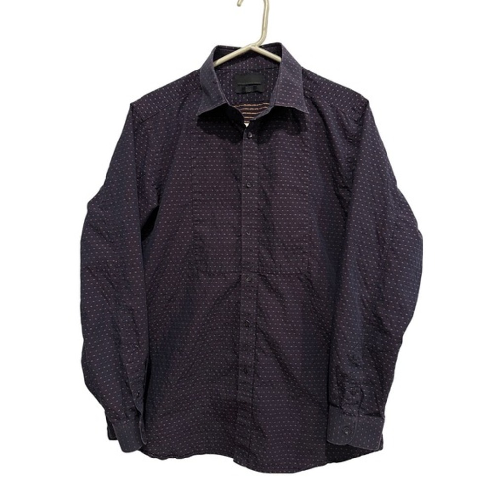 Diesel Black Gold Mens Button Down Shirt Navy Dot Print‎ Long Sleeve Size 52